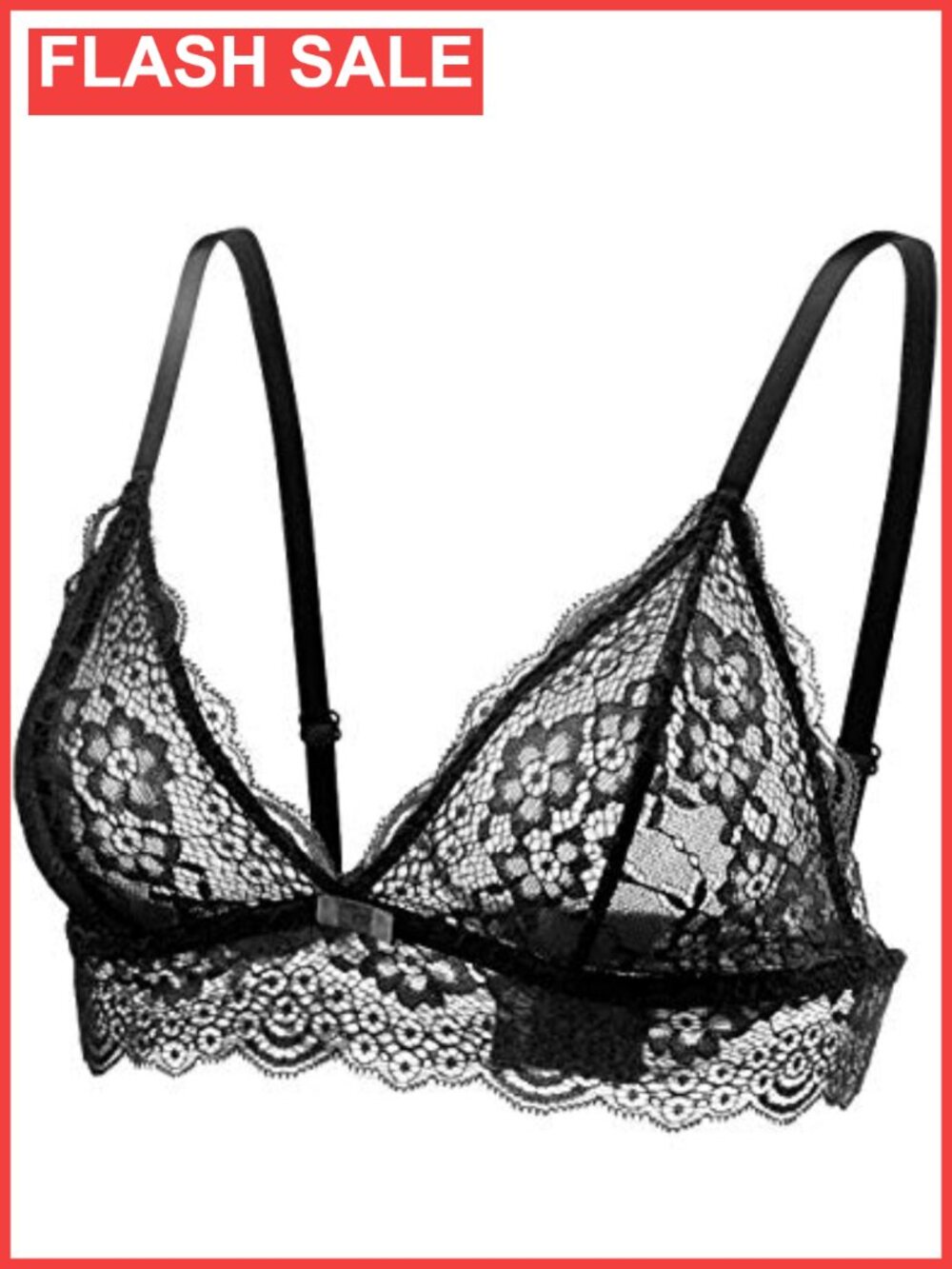 Lace Bralette No Underwire Triangle See Thru V Neck Unpadded Bra